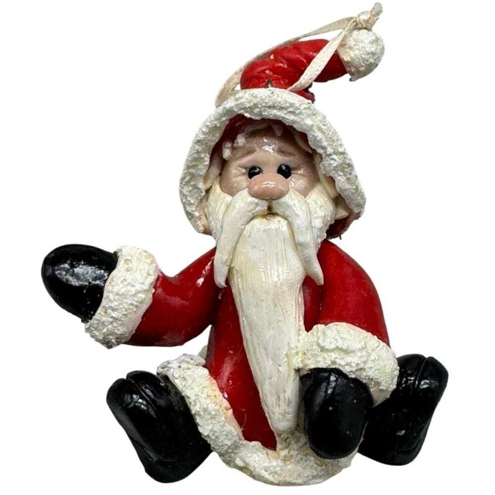 Christmas tree ornament Santa sitting  waving red white 2.5" READ